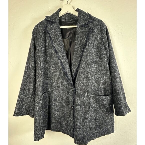 Marina Rinaldi Women's Button Down Blazer Jacket 12 Long Sleeve Wool Blend Gray - Picture 1 of 14
